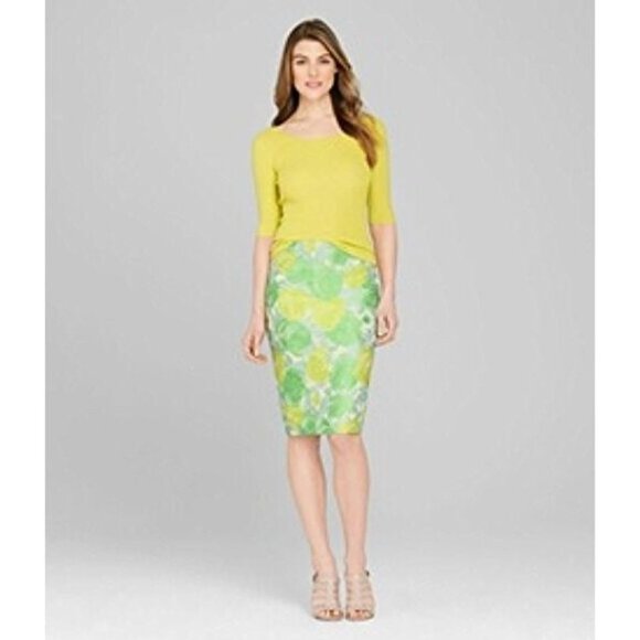 ELIE TAHARI Penelopi PENCIL Skirt SHARP Green LEMON Lime US 0 / IT 36 $278